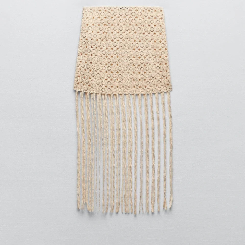 ZARA BLOGGERS FAV FRINGED CROTCHET SKIRT - Picture 10 of 13